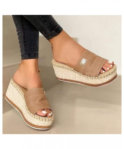 Summer Sandals for Women 2024 Open Toe Ankle Strap Espadrilles Sandals Casual Strappy Slip on Sandals Beach Sandals Z9-coffee...