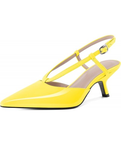 Womens Kitten Heel Pointed Toe Slingback Slip On Pumps Shoes Women Dress Low Heels 2.5 Inches Patent Yellow $35.99 Pumps