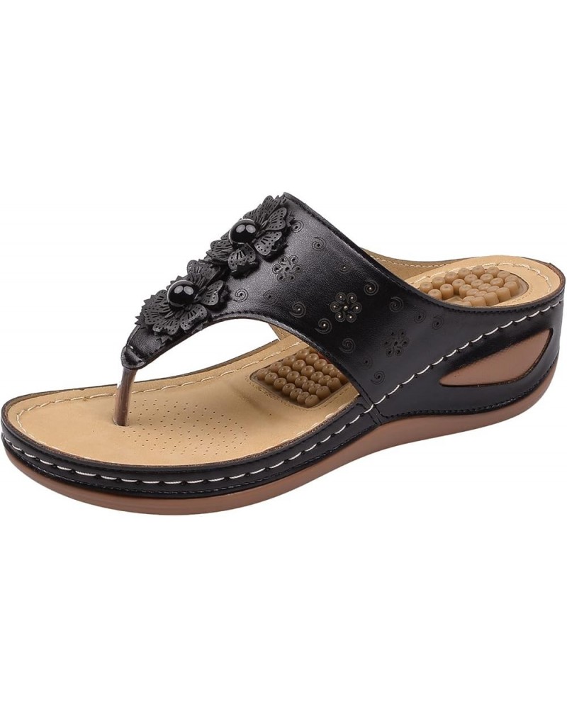 Women Low Wedges Sandal Toe-Post Ankle Strap Comfort Memory Foam Arch Support Summer Beach Dress Shoes 27-ixpyn-black-8 $16.6...