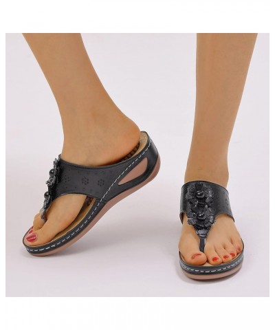 Women Low Wedges Sandal Toe-Post Ankle Strap Comfort Memory Foam Arch Support Summer Beach Dress Shoes 27-ixpyn-black-8 $16.6...