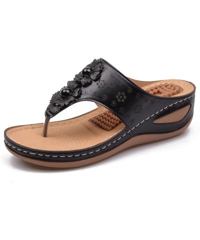 Women Low Wedges Sandal Toe-Post Ankle Strap Comfort Memory Foam Arch Support Summer Beach Dress Shoes 27-ixpyn-black-8 $16.6...