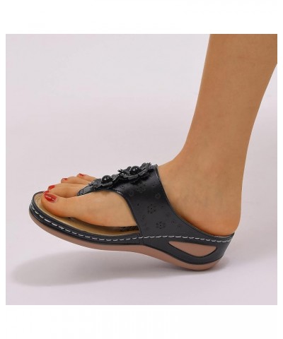 Women Low Wedges Sandal Toe-Post Ankle Strap Comfort Memory Foam Arch Support Summer Beach Dress Shoes 27-ixpyn-black-8 $16.6...