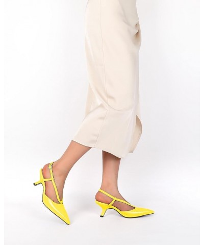 Womens Kitten Heel Pointed Toe Slingback Slip On Pumps Shoes Women Dress Low Heels 2.5 Inches Patent Yellow $35.99 Pumps