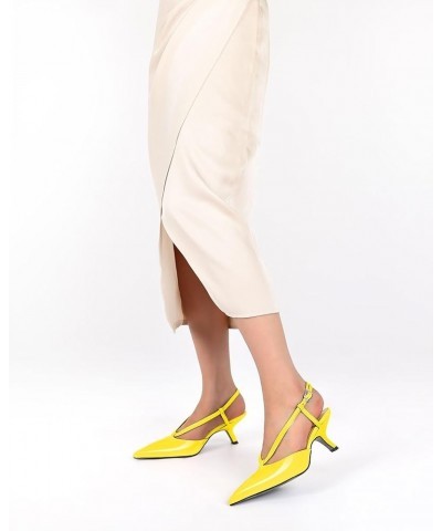 Womens Kitten Heel Pointed Toe Slingback Slip On Pumps Shoes Women Dress Low Heels 2.5 Inches Patent Yellow $35.99 Pumps