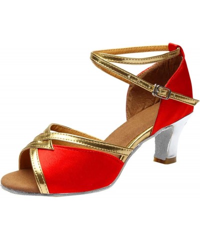 low heel dance shoes Women's Close Toe Pumps Dance Shoes Square Dance Shoes Block Heel Sandals Z 15-red $17.35 Athletic Shoes