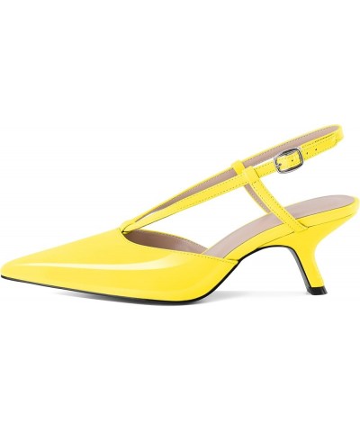 Womens Kitten Heel Pointed Toe Slingback Slip On Pumps Shoes Women Dress Low Heels 2.5 Inches Patent Yellow $35.99 Pumps