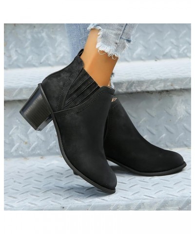 Cowboy Boots For Women Knee High Wide Calf Pointed Toe Embroidered Western Cowgirl Style Chunky Heel Boot T-black $20.51 Boots