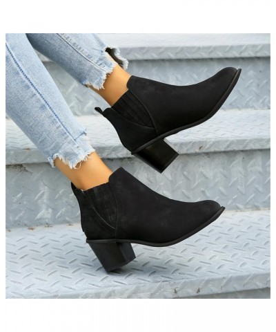 Cowboy Boots For Women Knee High Wide Calf Pointed Toe Embroidered Western Cowgirl Style Chunky Heel Boot T-black $20.51 Boots