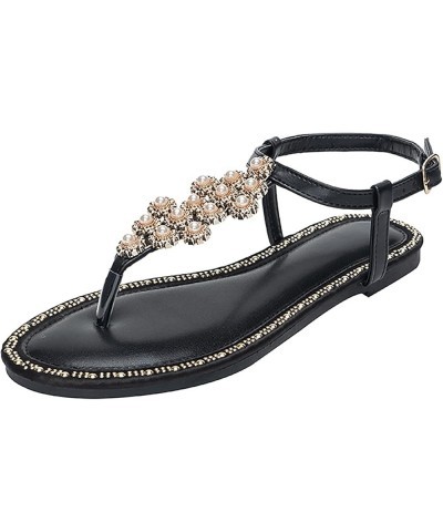 Women's Flats Rhinestone Round Toe Sandals Buckle Strap Sandals daily sandals for women open toe sandal Z 14-black $12.89 Out...