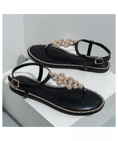 Women's Flats Rhinestone Round Toe Sandals Buckle Strap Sandals daily sandals for women open toe sandal Z 14-black $12.89 Out...