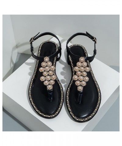 Women's Flats Rhinestone Round Toe Sandals Buckle Strap Sandals daily sandals for women open toe sandal Z 14-black $12.89 Out...