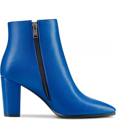 Women Chunky Block High Heel Pointed Toe Zipper Ankle Boots Short Bootie Wedding Office 3.3 Inches Heels Royal Blue $37.31 Boots