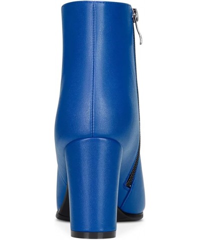 Women Chunky Block High Heel Pointed Toe Zipper Ankle Boots Short Bootie Wedding Office 3.3 Inches Heels Royal Blue $37.31 Boots