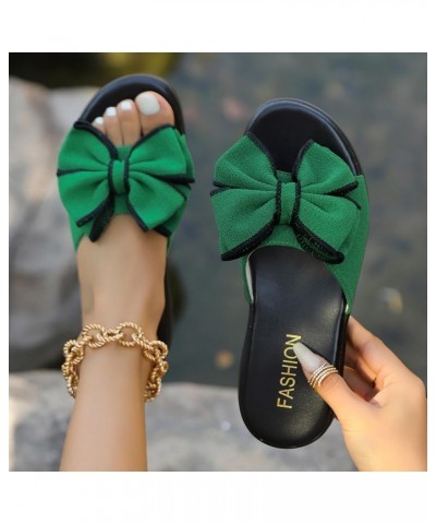 Women's Strappy Lace Up Round Toe Ankle Strap Summer Low Flat Heel Sandals Thick Sole Slippers Shoe 77-ixpyn-8-green $26.06 O...