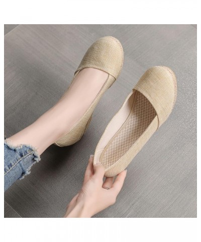 Fashion Women Summer Weave Wedges Breathable Slip On Round Toe Sandals Comfortable Beach Thong Sandals Beige $15.30 Outdoor S...