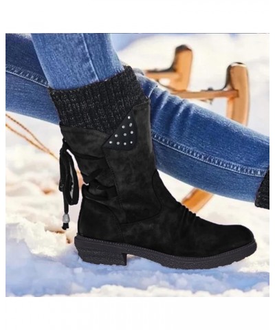 Womens Snow and Ice Boots Up Retro Boots Lace Calf Shoes Vintage Heels Casual Mid Thick for Women Boots Women's Boots Baby Fl...