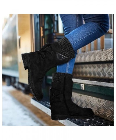 Womens Snow and Ice Boots Up Retro Boots Lace Calf Shoes Vintage Heels Casual Mid Thick for Women Boots Women's Boots Baby Fl...