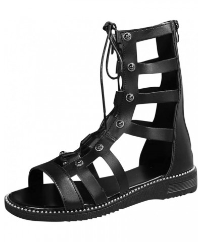 Open Toe Strappy Low Block Heel Bling Rhinestone Sandals Black Platform Sandals Sandal For Women Hiking Sandals Strapp Black-...