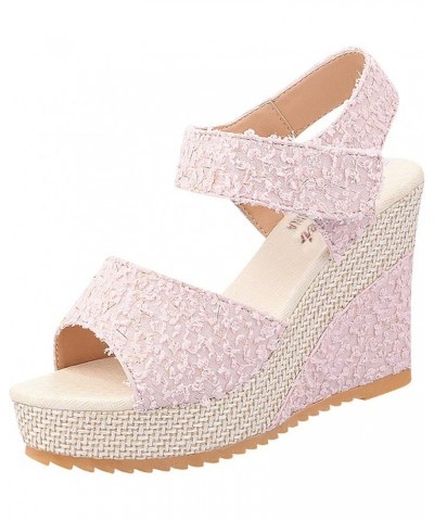 Sandal Womens Wedge Platform Sandals Adjustable Flip Flop Roman Buckle Strappy Zip Up Flats Casual Sandals LS2 Pink $16.88 Sa...