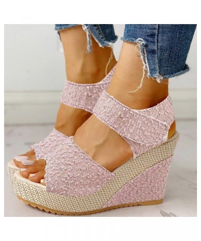 Sandal Womens Wedge Platform Sandals Adjustable Flip Flop Roman Buckle Strappy Zip Up Flats Casual Sandals LS2 Pink $16.88 Sa...