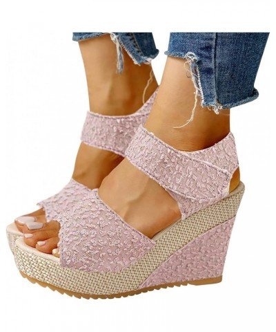 Sandal Womens Wedge Platform Sandals Adjustable Flip Flop Roman Buckle Strappy Zip Up Flats Casual Sandals LS2 Pink $16.88 Sa...