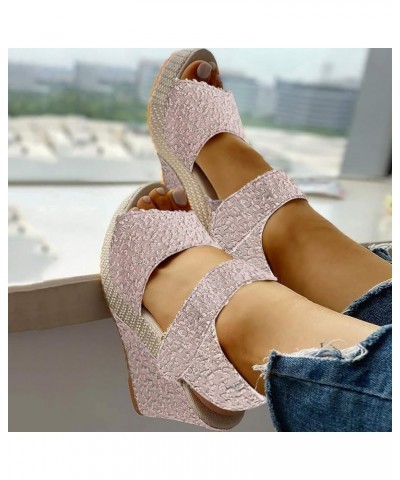 Sandal Womens Wedge Platform Sandals Adjustable Flip Flop Roman Buckle Strappy Zip Up Flats Casual Sandals LS2 Pink $16.88 Sa...