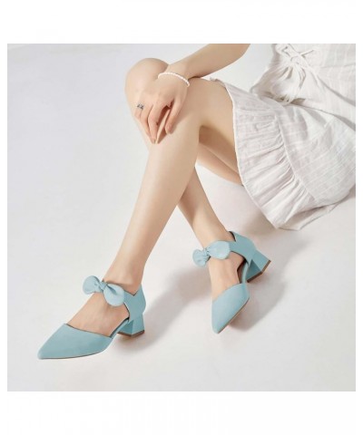 Women Cute Bows Closed Pointed Toe Pumps Mid Low Chunky Heel D'Orsay Ankle Strap Sandals Ballroom Dance Comfortable Walking S...