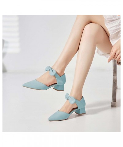 Women Cute Bows Closed Pointed Toe Pumps Mid Low Chunky Heel D'Orsay Ankle Strap Sandals Ballroom Dance Comfortable Walking S...