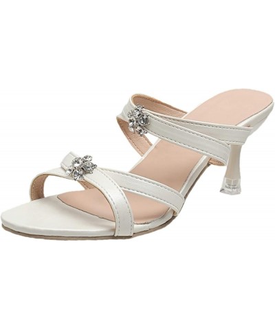 Ladies Chunky Heel Sandals Women High Heel Party Shoes Open Toe Slim Heel Fashion Belt Diamond Prom Outdoor White $17.61 Sandals