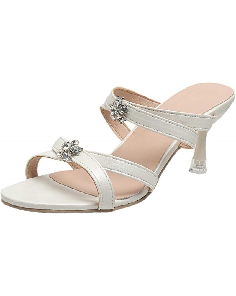 Ladies Chunky Heel Sandals Women High Heel Party Shoes Open Toe Slim Heel Fashion Belt Diamond Prom Outdoor White $17.61 Sandals