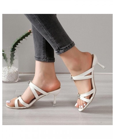 Ladies Chunky Heel Sandals Women High Heel Party Shoes Open Toe Slim Heel Fashion Belt Diamond Prom Outdoor White $17.61 Sandals