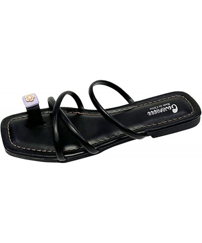 Sandals for Women Dressy Summer,Womens Rhinestones Slip On Round Toe Flat Thong Flip Flops Bridal Thong Sandals Black $10.79 ...