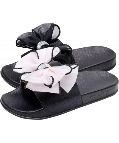 Breathable Open Toe Sandals for Women Summer Bow Knot Rhinestone Decoration Flat Bottom Comfortable Non Slip Versatile Shoes ...