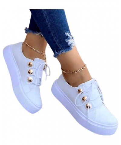 Shoes For Women Sneakers Slip Ons PU Leather Shoes Low Top Lace Up Casual Fashion Walking Platform Flats Loafer White $19.19 ...