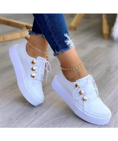 Shoes For Women Sneakers Slip Ons PU Leather Shoes Low Top Lace Up Casual Fashion Walking Platform Flats Loafer White $19.19 ...