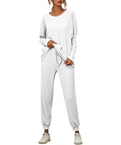 Coat Pant Suit Women Stripes Loose Loungewear Pajamas Long Sleeved Casual Wear Suit Pants White- Pants for Women 2024 $15.06 ...