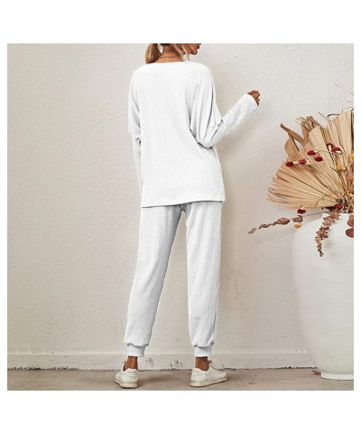 Coat Pant Suit Women Stripes Loose Loungewear Pajamas Long Sleeved Casual Wear Suit Pants White- Pants for Women 2024 $15.06 ...