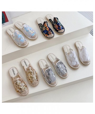 Breathable Open Toe Sandals for Women Summer Women's Flat Bottom Fashion Casual Large Sequin Roman Sandals Silver $19.70 Sandals