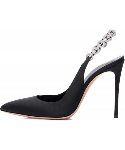 Women Elegant Closed Pointed Toe High Stiletto Rhinestones Slingback Sandals for Office Lady Party Dressy Pumps Shoes Black-1...