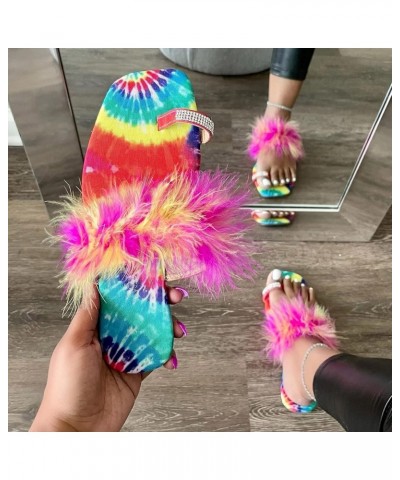 Women Flat Shoes Women's Crystal Ring Toe Slippers Color Plush Decorate Ladies Fashion Flat Slippers Casual Multicolor 10 $12...