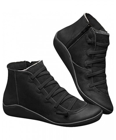 Womens Boots Ankle No Heel Fashion High Top Casual Dressy Western Booties Flat Comfortable Wide Elegant Shoes Black $17.37 Boots