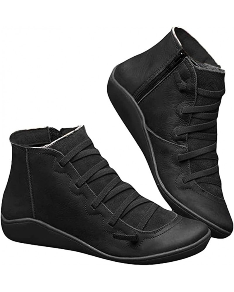 Womens Boots Ankle No Heel Fashion High Top Casual Dressy Western Booties Flat Comfortable Wide Elegant Shoes Black $17.37 Boots