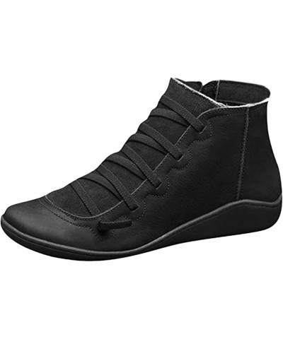 Womens Boots Ankle No Heel Fashion High Top Casual Dressy Western Booties Flat Comfortable Wide Elegant Shoes Black $17.37 Boots