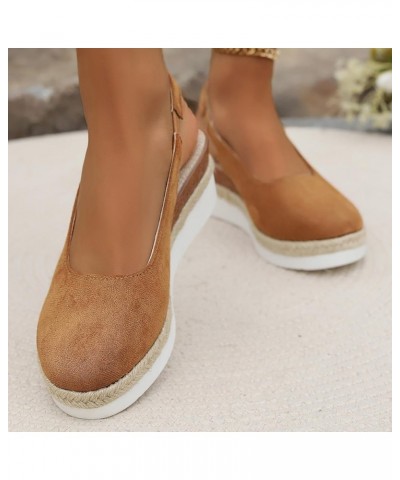 Summer Sandals for Women 2024 Trendy Women's Casual Wedge Sandals Solid Color Wedge Sandals Womens Wide Width Shoes Sandals1-...