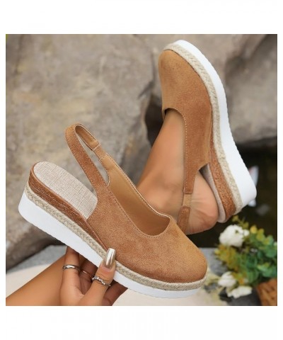 Summer Sandals for Women 2024 Trendy Women's Casual Wedge Sandals Solid Color Wedge Sandals Womens Wide Width Shoes Sandals1-...