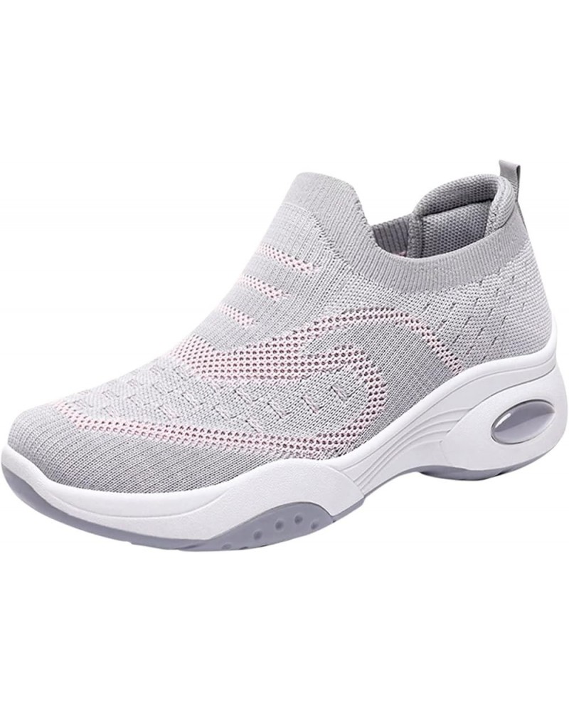 Fashion Women Mesh Casual Slip-On Sport Shoes Runing Breathable Shoes Sneakers Z 12-grey $24.15 Athletic Shoes