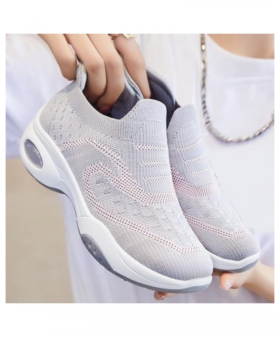 Fashion Women Mesh Casual Slip-On Sport Shoes Runing Breathable Shoes Sneakers Z 12-grey $24.15 Athletic Shoes