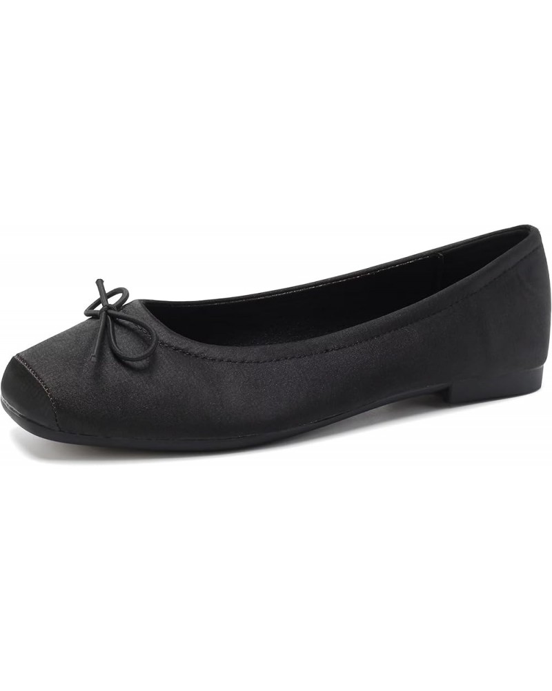 Women's Slip On Square Toe Ballet Flats Soft Patent Leather Metal Buckle Bowknot Flat Shoes Work Dress Shoes 473-black $17.65...