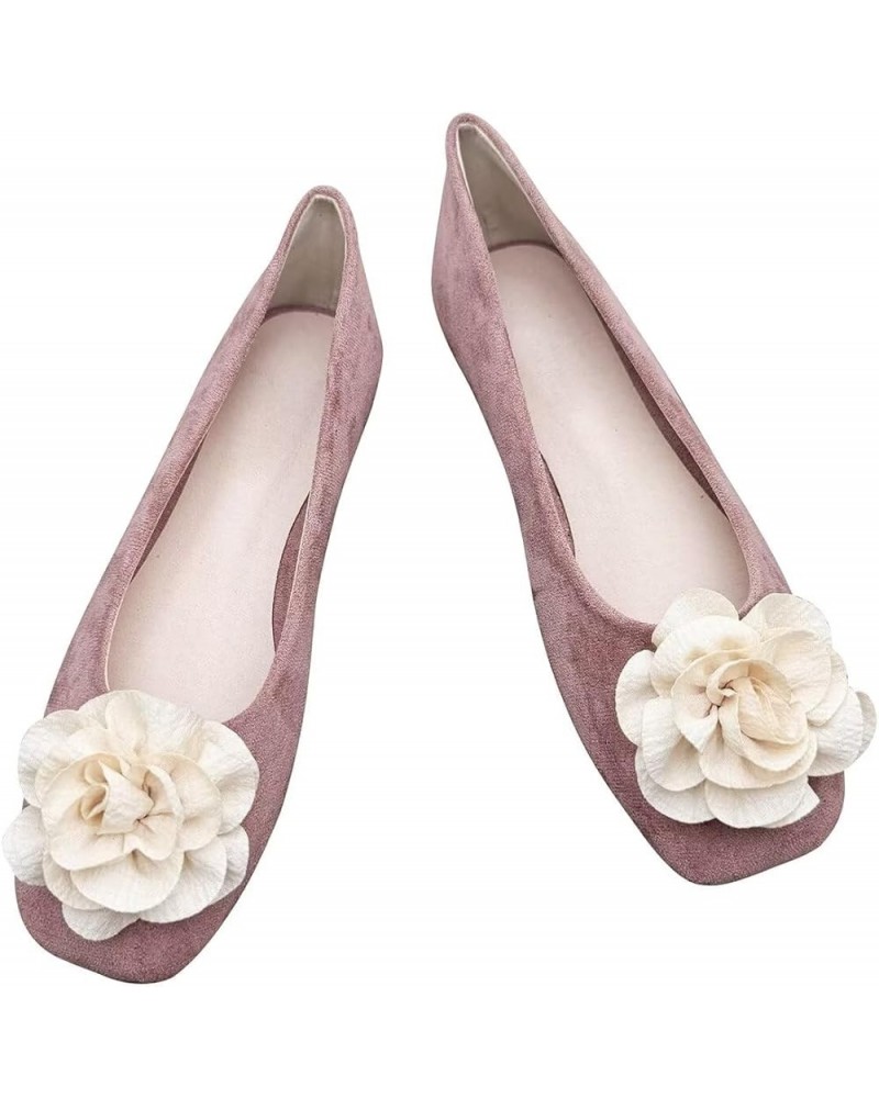 Flats for Women Suede Square Toe Flats Flowers Decorative Dress Shoes Comfortable Slip On Ballet Flats 652-dark Pink $14.70 F...