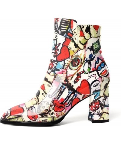 Women Dressy Chunky Block Heel Ankle Boots Closed Square Toe Side Zipper Short Booties 3.4 Inch Patent Multi Color $35.27 Boots